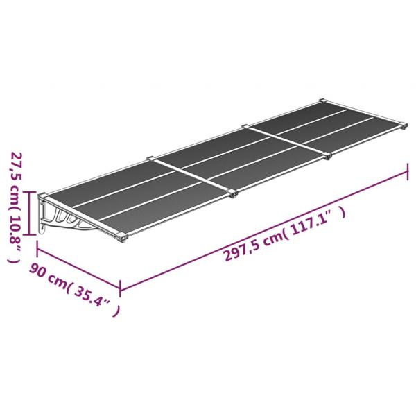 Türvordach Schwarz 297,5x90 cm Polycarbonat