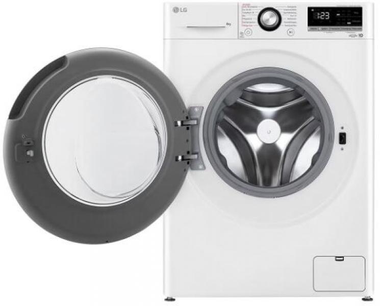 LG F4WV4085 8kg Frontlader Waschmaschine, 60 cm breit, 1400 U/Min, AquaStop, ThinQ, AI DD, Kindersicherung, weiß