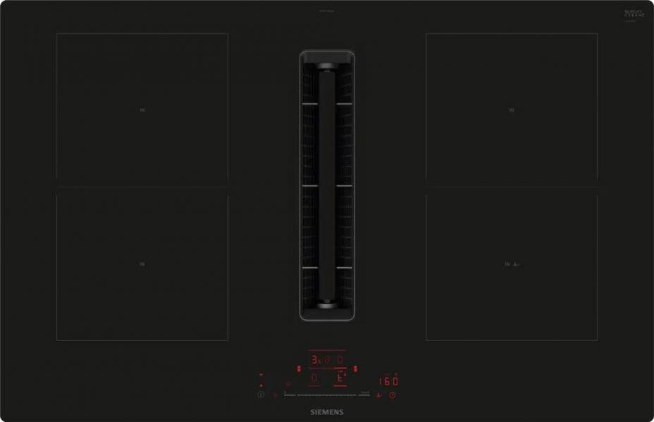 ARDEBO.de Siemens ED811HQ26E iQ500 Induktionskochfeld mit Dunstabzug, 80cm breit, Rahmenlos aufliegend, touchSlider, HomeConnect, schwarz