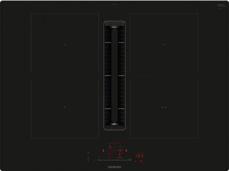 ARDEBO.de Siemens ED711HGA6 iQ500 Induktionskochfeld mit Dunstabzug+Flachkanal S(ED711HQ26E+HZ9VDSB4), 70cm breit, Rahmenlos aufliegend, schwarz