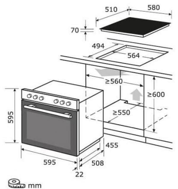 Exquisit EHE285-HBZ-020 EEK: A Einbau Herdset mit Glaskeramikkochfeld, 59 cm breit, 75 L, 9 Funktionen, Grill, Pizzafunktion, Timer, schwarz