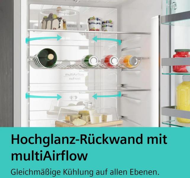 Siemens KG36NXXBF iQ300 Stand Kühl-Gefrierkombination, 60cm breit, 321 L, noFrost, multiAirflow-System, dimLigh, gebürsteter schwarzer Stahl AntiFingerprint