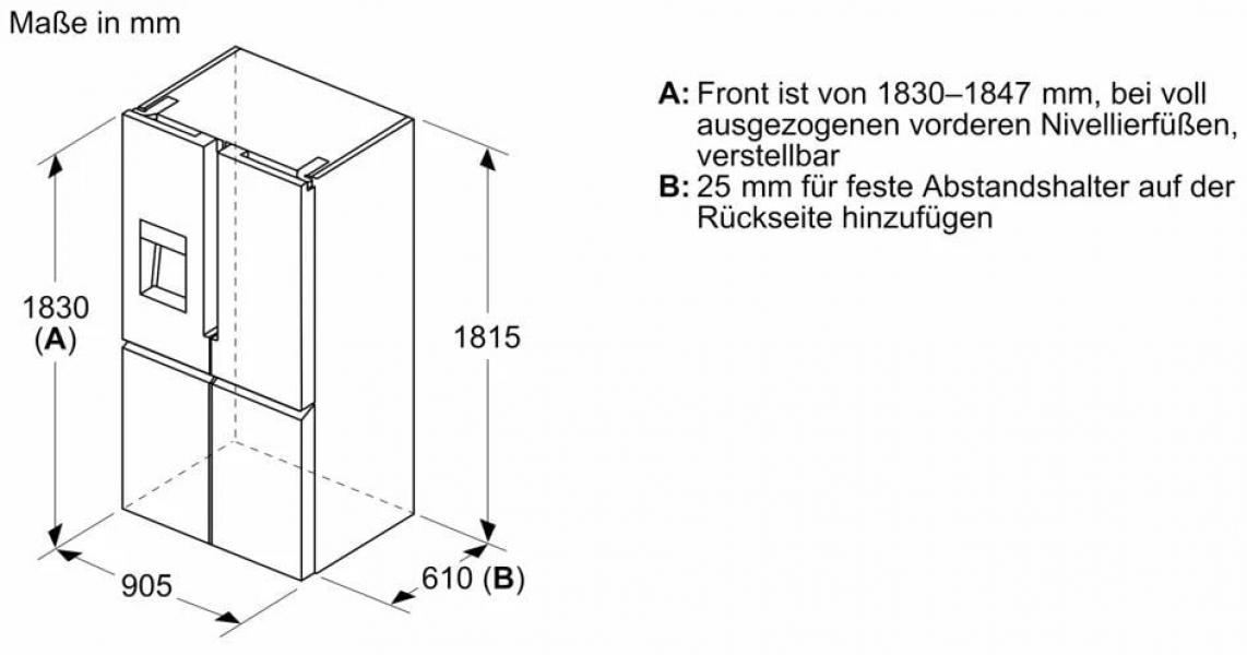 Siemens KF96IAPEA iQ500 Stand Kühl-Gefrierkombination, 90,5 cm breit, 574 L, noFrost, Wassertank, Trinkwasser -/Crushed Ice -/Eiswürfelspender, gebürsteter Stahl AntiFingerprint