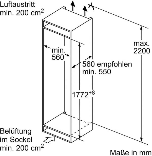 Siemens KI85NNFE0 iQ100 Einbau Kühl-/Gefrierkombination, Nischenhöhe 177,2 cm, 249 L, noFrost, Festtürtechnik, auto Airflow, safety Glas