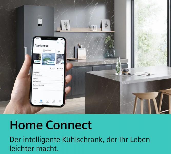 Siemens KU21RADE0 iQ500 Unterbau Kühlschrank, Nischenhöhe 82 cm, 134 L, Flachscharnier mit Softeinzug, LED-Beleuchtung, Home Connect, safety Glas