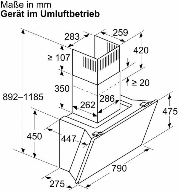 Siemens LC81KAN60 iQ500 A+ Kopffreihaube, 80 cm breit, 915 m³/h, cook Connect System, iQdrive Motor, Leistung 3-stufig + 1 Intensiv, Klarglas, schwarz bedruckt