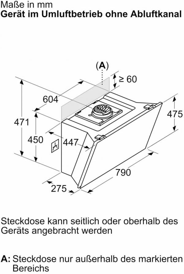 Siemens LC81KAN60 iQ500 A+ Kopffreihaube, 80 cm breit, 915 m³/h, cook Connect System, iQdrive Motor, Leistung 3-stufig + 1 Intensiv, Klarglas, schwarz bedruckt