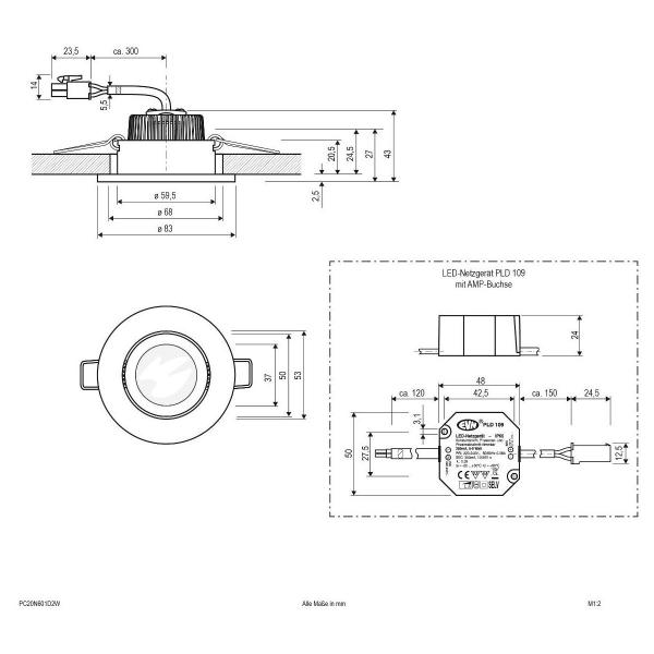 EVN LED Deckeneinbauleuchte Rund - schwenkbar (STL) IP20 - 220-240V - inkl. NG, 6W, 2000-3000K, weiß (PC20N601D2W)