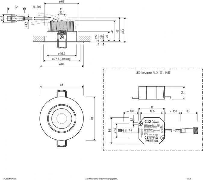 EVN LED Deckeneinbau, rund, schwenkbar, IP65, 220-240V, 6W, 3000K, 620lm, inkl. Netzgerät, weiß (PC650N60102)