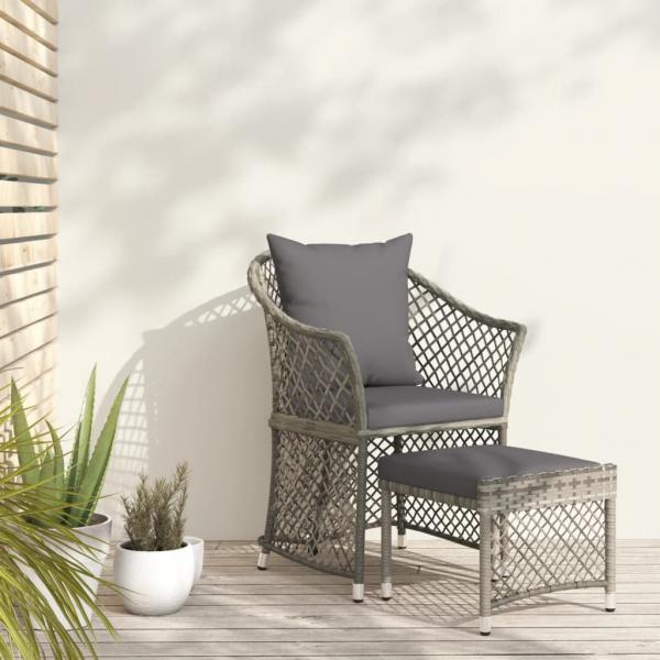 ARDEBO.de - 2-tlg. Garten-Lounge-Set mit Kissen Grau Poly Rattan