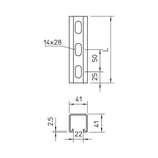 OBO Bettermann MS4141P3000FS Profilschiene, gelocht, Schlitzweite 22mm, 3000x41x41mm, Stahl bandverzinkt (1122910)