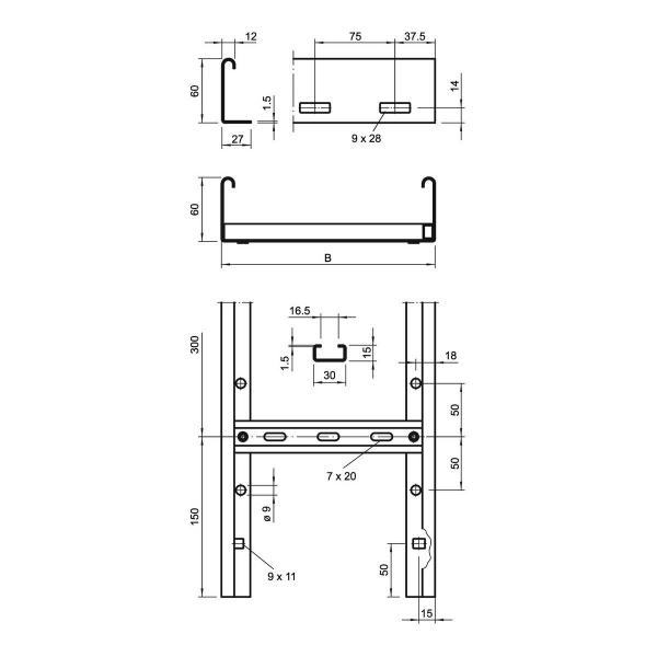 OBO Bettermann LG 640 VS Kabelleiter mit VS-Sprosse, gelocht, 60x400x3000mm, Stahl, tauchfeuerverzinkt (6208570)