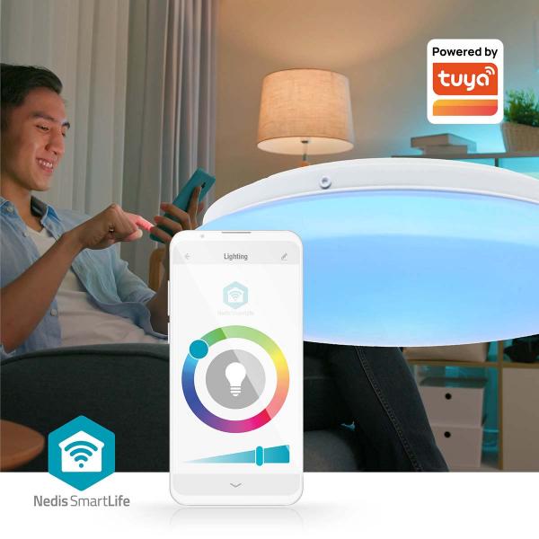 SmartLife Deckenleuchte | Wi-Fi | RGB / Warm bis kühlen weiß | Rund | Durchmesser: 260 mm | 1820 lm | 2700 - 6500 K | IP44 | Energieklasse: F | Android? / IOS