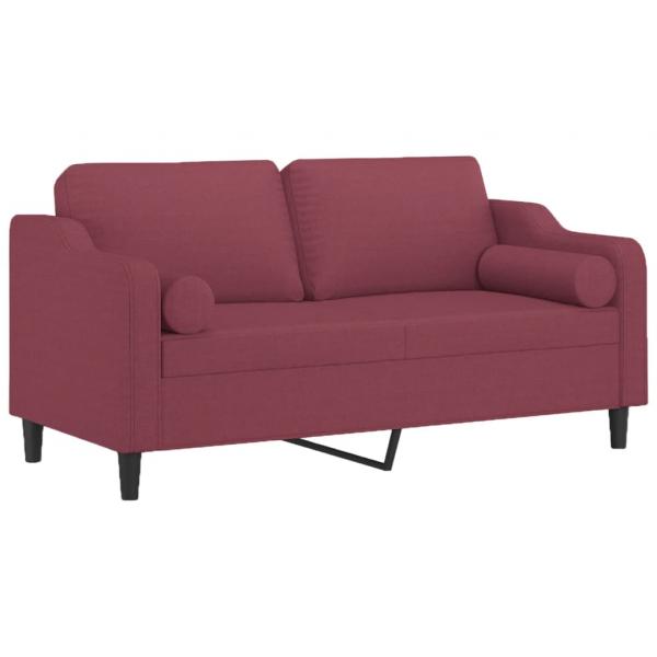 2-Sitzer-Sofa mit Zierkissen Weinrot 140 cm Stoff