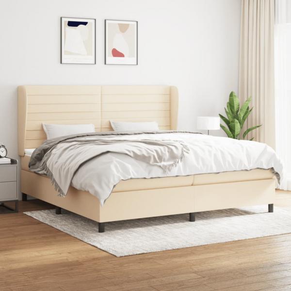 ARDEBO.de - Boxspringbett mit Matratze Creme 200x200 cm Stoff