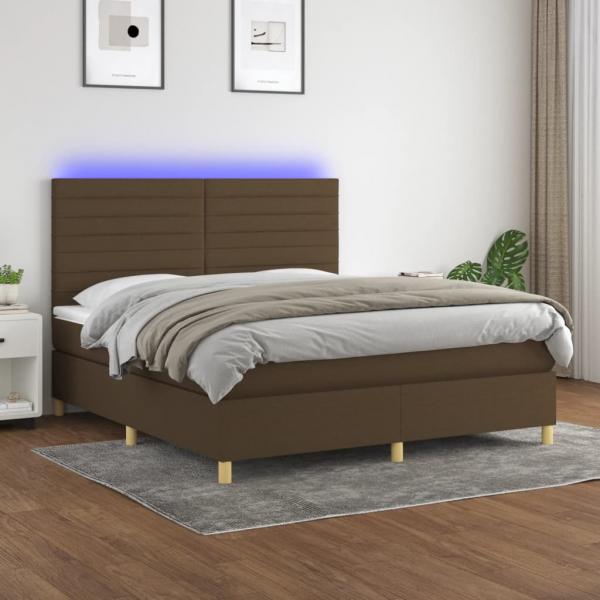 ARDEBO.de - Boxspringbett mit Matratze & LED Dunkelbraun 160x200 cm Stoff