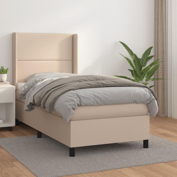 ARDEBO.de - Boxspringbett mit Matratze Cappuccino-Braun 90x200cm Kunstleder