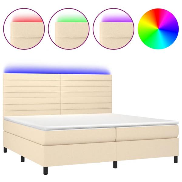 Boxspringbett mit Matratze & LED Creme 200x200 cm Stoff