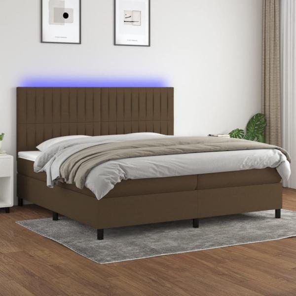 ARDEBO.de - Boxspringbett mit Matratze & LED Dunkelbraun 200x200 cm Stoff