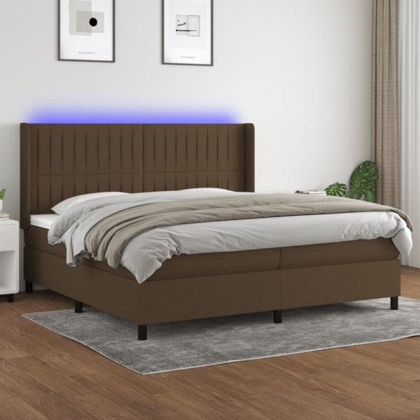 ARDEBO.de - Boxspringbett mit Matratze & LED Dunkelbraun 200x200 cm Stoff