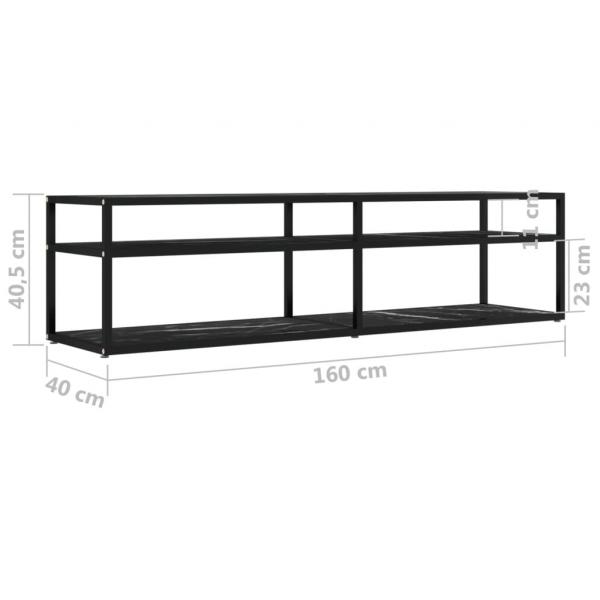 TV-Schrank Schwarz Marmor-Optik 160x40x40,5 cm Hartglas