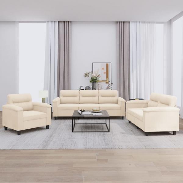 ARDEBO.de - 3-tlg. Sofagarnitur mit Kissen Beige Mikrofasergewebe