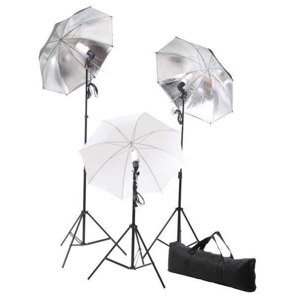 Fotostudio-Set mit Leuchten, Schirmen, Hintergrund, Reflektor