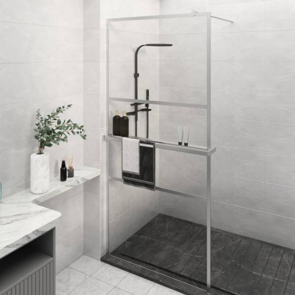 ARDEBO.de - Duschwand mit Ablage für Walk-In-Dusche Chrom 90x195 cm ESG