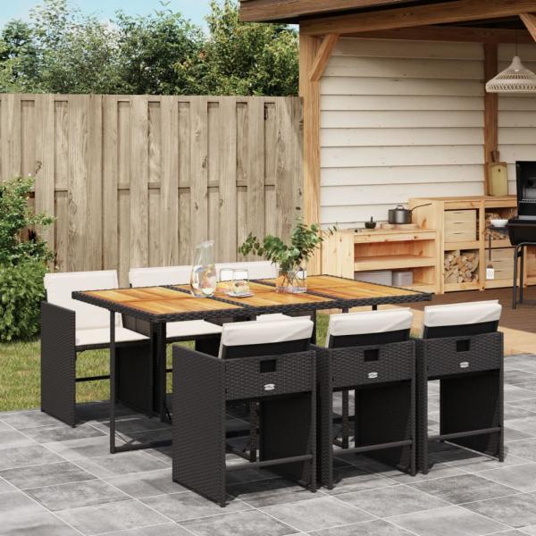 ARDEBO.de - 7-tlg. Garten-Essgruppe mit Kissen Schwarz Poly Rattan