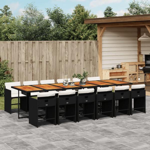 ARDEBO.de - 13-tlg. Garten-Essgruppe mit Kissen Schwarz Poly Rattan