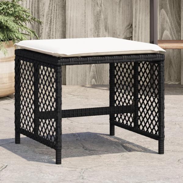 ARDEBO.de - Gartenhocker mit Kissen 4 Stk. Schwarz 41x41x36 cm Poly Rattan