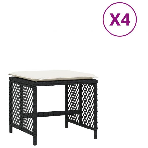 Gartenhocker mit Kissen 4 Stk. Schwarz 41x41x36 cm Poly Rattan