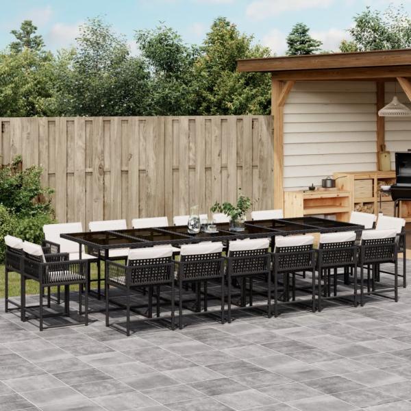 ARDEBO.de - 17-tlg. Garten-Essgruppe mit Kissen Schwarz Poly Rattan