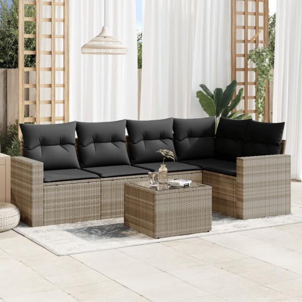 ARDEBO.de - 6-tlg. Garten-Sofagarnitur mit Kissen Hellgrau Poly Rattan