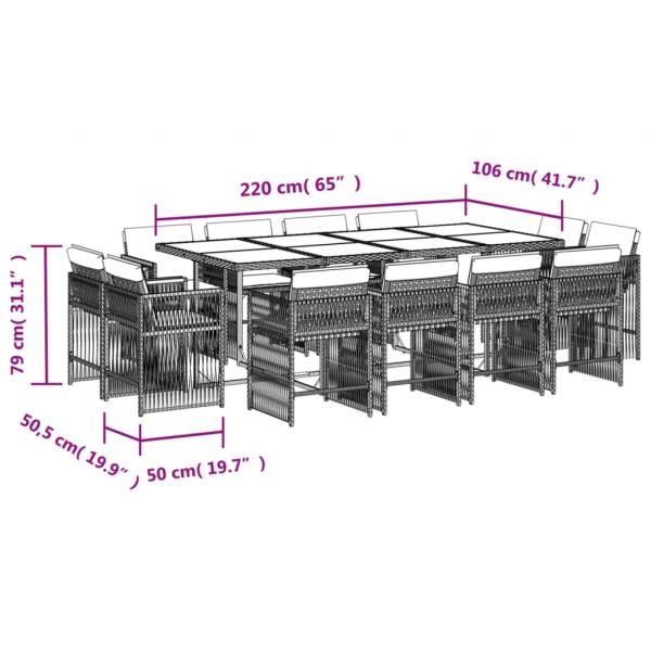 13-tlg. Garten-Essgruppe mit Kissen Schwarz Poly Rattan