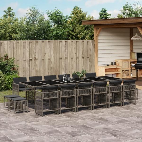 ARDEBO.de - 17-tlg. Garten-Essgruppe mit Kissen Grau Poly Rattan