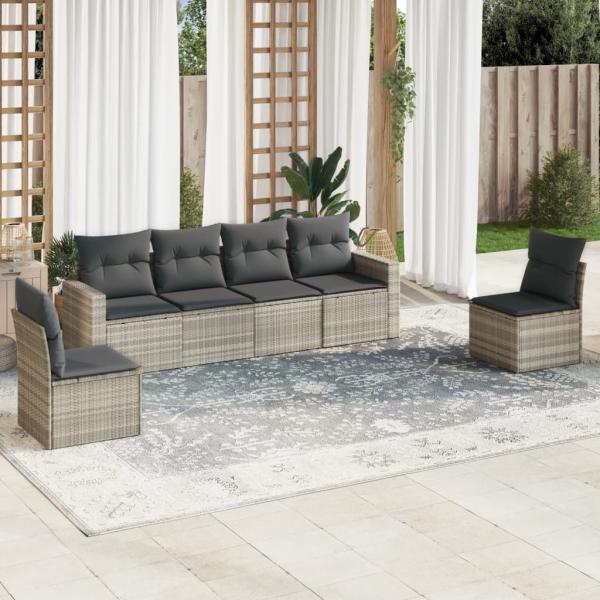 ARDEBO.de - 6-tlg. Garten-Sofagarnitur mit Kissen Hellgrau Poly Rattan