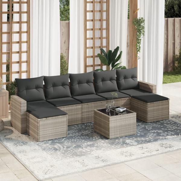 ARDEBO.de - 8-tlg. Garten-Sofagarnitur mit Kissen Hellgrau Poly Rattan