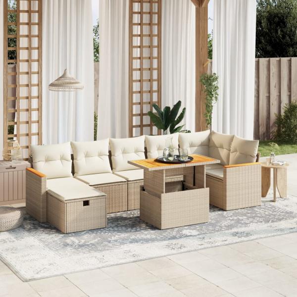 ARDEBO.de - 8-tlg. Garten-Sofagarnitur mit Kissen Beige Poly Rattan