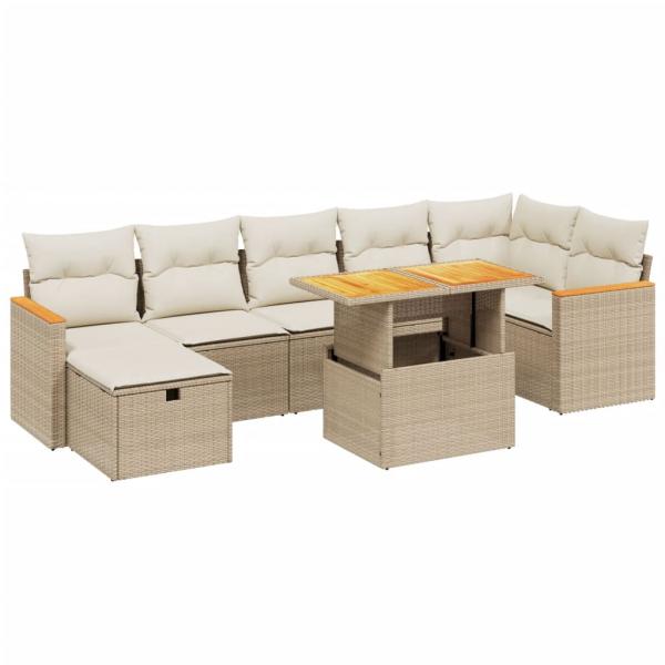 8-tlg. Garten-Sofagarnitur mit Kissen Beige Poly Rattan