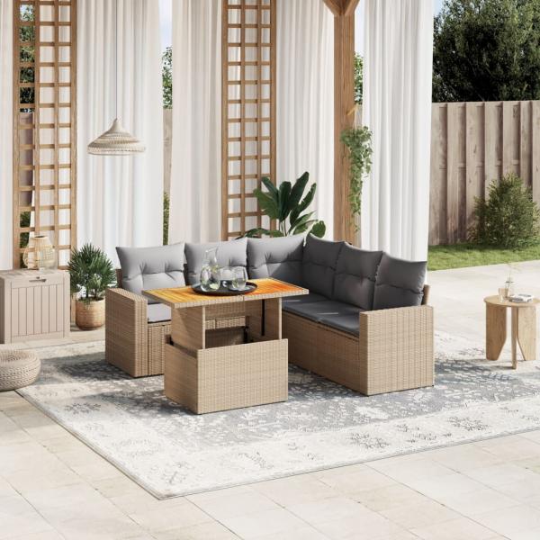 ARDEBO.de - 6-tlg. Garten-Sofagarnitur mit Kissen Beige Poly Rattan