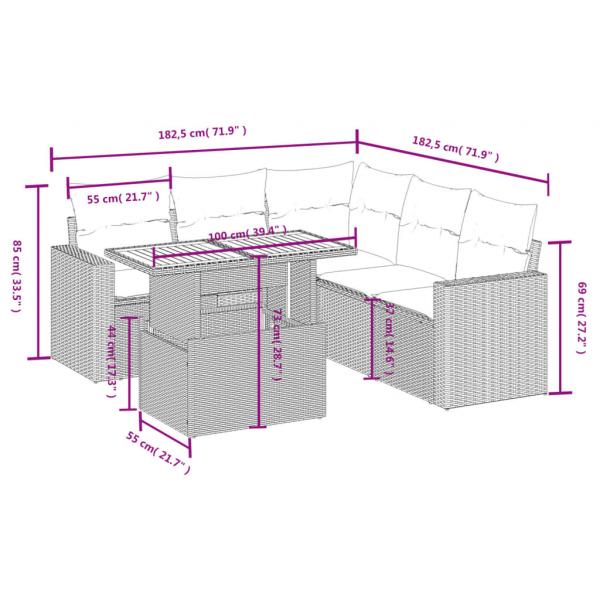 6-tlg. Garten-Sofagarnitur mit Kissen Beige Poly Rattan