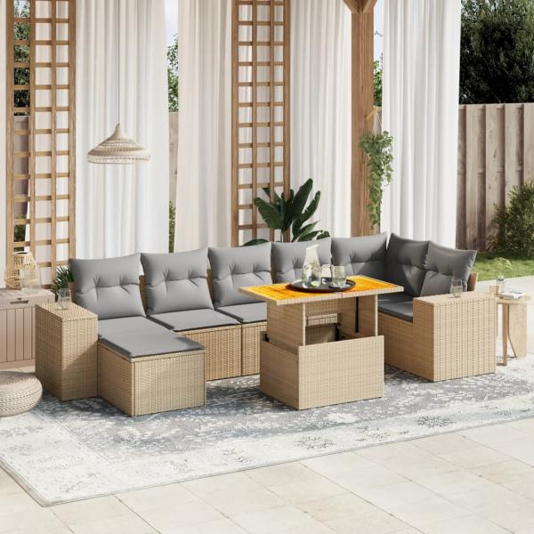 ARDEBO.de - 8-tlg. Garten-Sofagarnitur mit Kissen Beige Poly Rattan