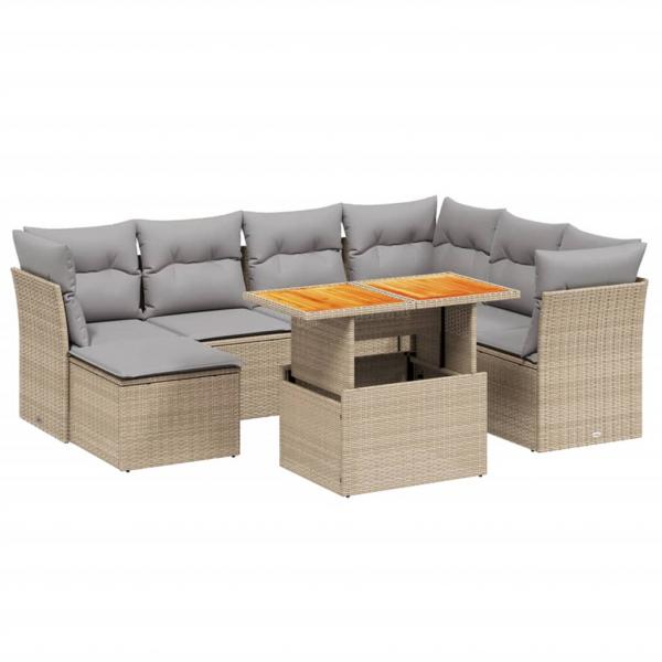 8-tlg. Garten-Sofagarnitur mit Kissen Beige Poly Rattan