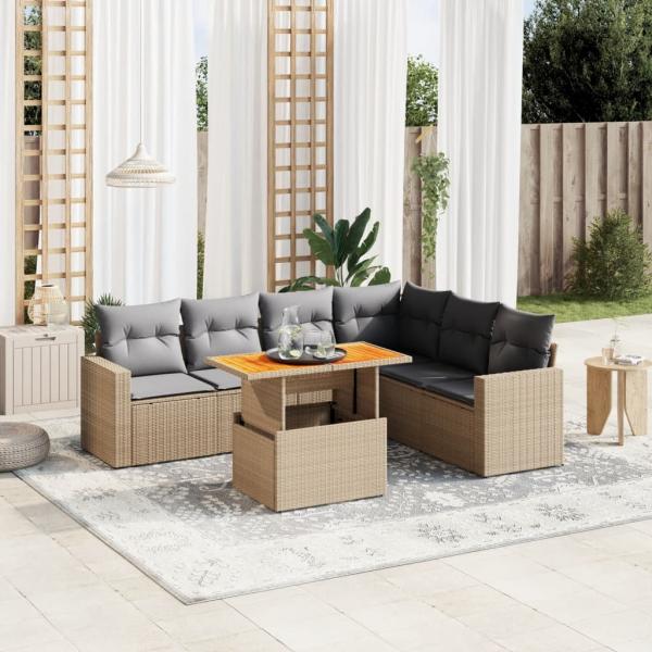 ARDEBO.de - 7-tlg. Garten-Sofagarnitur mit Kissen Beige Poly Rattan