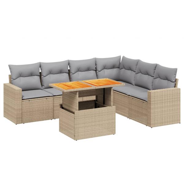 7-tlg. Garten-Sofagarnitur mit Kissen Beige Poly Rattan