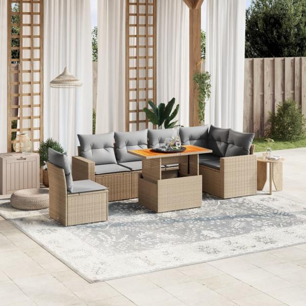 ARDEBO.de - 7-tlg. Garten-Sofagarnitur mit Kissen Beige Poly Rattan