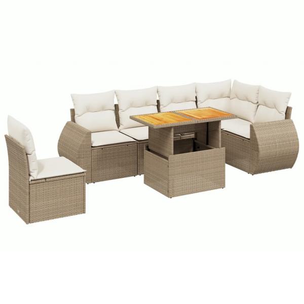 7-tlg. Garten-Sofagarnitur mit Kissen Beige Poly Rattan