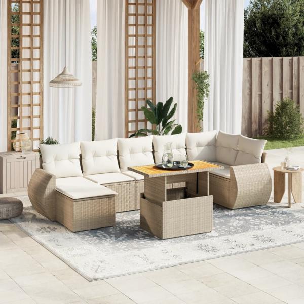 ARDEBO.de - 8-tlg. Garten-Sofagarnitur mit Kissen Beige Poly Rattan