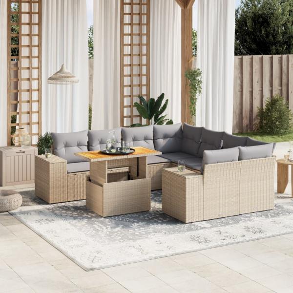 ARDEBO.de - 9-tlg. Garten-Sofagarnitur mit Kissen Beige Poly Rattan